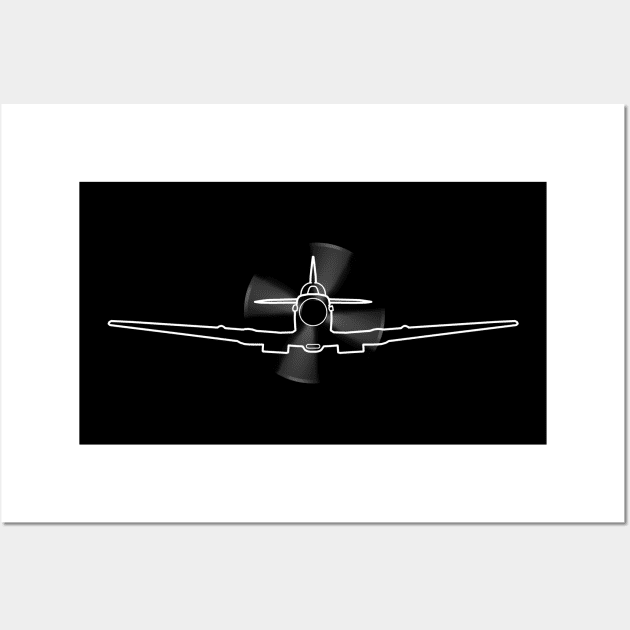 Vintage Supermarine Spitfire fighter aircraft in flight outline graphic (white) Wall Art by soitwouldseem